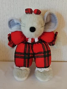 Commonwealth Christmas Mouse Plush Girl In Red Frilly Pajamas Vtg Stuffed Animal - Picture 1 of 6