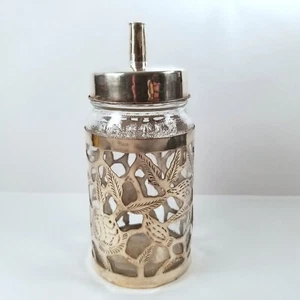 Vintage Nestle Glas Dose Sterling Silber 925 Floral Overlay/Pour Top Deckel Mexiko RMJ - Bild 1 von 12