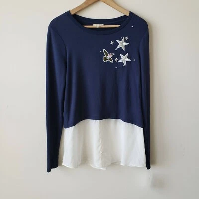 Maison jules womens top sz M applique layered pullover star and bride embroidery - Image 1 of 4