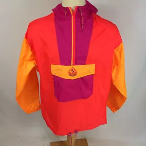 Vintage Surf Ski Scuba Volleyball Light Windbreaker Jacket Coat Medium Neon Run - Picture 1 of 5
