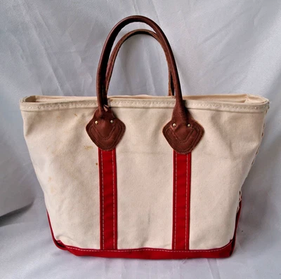 Vtg Canvas LL Bean Boat Bag 80's red leather handle Boat & Tote - Image 1 of 4