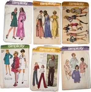 Vintage 1970s Simplicity Sewing Patterns - Cut- Dresses Shirts Lot Of 6 - Picture 1 of 9