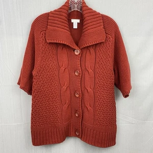 Chicos Womens Cardigan Sweater Size 2 Cable Knit Shawl Collar S/S Rust Office - Picture 1 of 10