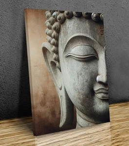 Vintage Buddha Sculpture , Serene Face, mounted canvas print ready to hang - Picture 1 of 9