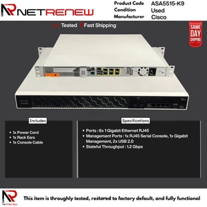 Firewall de dispositivo de seguridad ASA5515-K9 Cisco ASA 5500 - Imagen 1 de 1