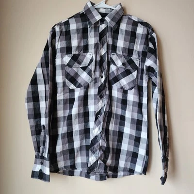 Eighty Eight Long Sleeve Button Up Plaid Shirt Mens Size Medium Black White Gray - Image 1 of 4