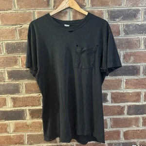T-shirt vintage tinta unita nera tasca vuota trash zombie anni 90 grunge uomo grande - Foto 1 di 11
