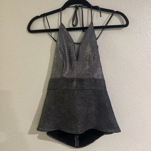 Top de fiesta Express para mujer talla 2 halter corbata negra/iridiscente cuello en V profundo calce/acampanado - Imagen 1 de 12