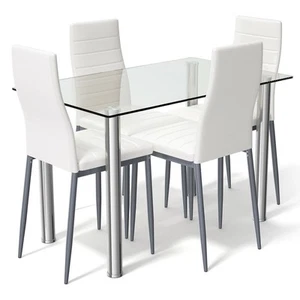 5 Piece Table Chair Dining Set Glass Metal Kitchen Furniture - Picture 1 of 5