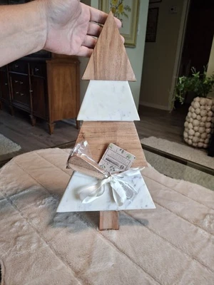 Masterclass Premium Tábua de Queijo e Faca Design de Árvore de Natal Madeira Mármore NOVO - Imagem 1 de 4