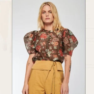 NEU Ulla Johnson Gr. 2 Lise Bouquet Print Organza Top in Braun - Bild 1 von 12