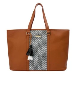 IMAN Global Chic Tribal Woven Panel Tote Bag Brown New - Picture 1 of 1