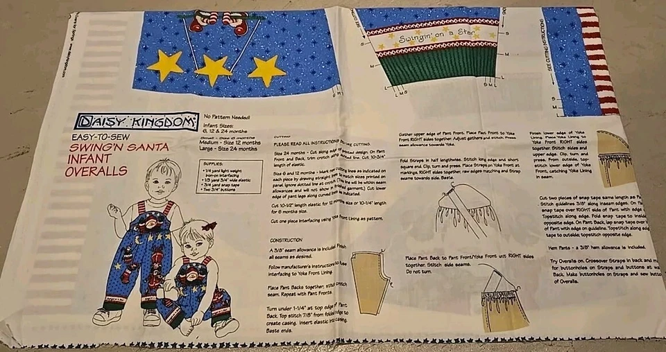 Vintage Daisy Kingdom Easy To Sew Swing'n Santa Infant Overalls Fabric Pattern - Image 1 of 2