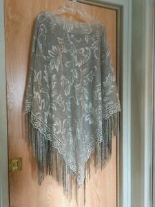 EUC ONYX Nite Shawl/Wrap/Poncho Gold/Black Floral Fringe Knitted Cover - Picture 1 of 9