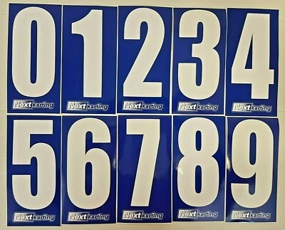 NEXTKARTING 2 x weiße Zahlen auf blauem Hintergrund - Iame- X30 Rotax Kadett Kart Rennnummern