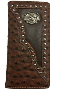 Long Horn Unisex Wallet Western Bifold Check Book Style W011-14 Brown Ostrich 