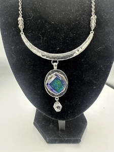 Chico's Silver Iridescent Multi Color Pendant Necklace 23” - Picture 1 of 7