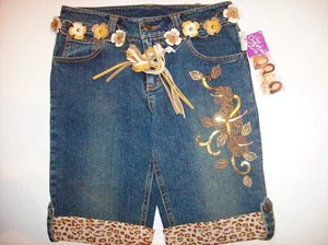 The Cheetah Girls Jean Shorts Girls Sz 14 Denim Bling Belt Zipper Pockets New - Picture 1 of 2