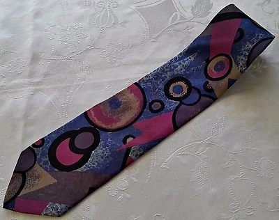 GENTS 复古正品 ENRICO COVERI ABSTRACT 紫色蓝色丝绸男式领带 — 第 1/4 张图片