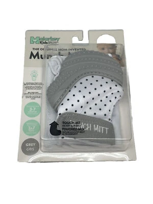 Malarkey Kids Baby Teething Mitten, Gray Polka Dot Munch Mitt (New, Damaged Box) - Image 1 of 4