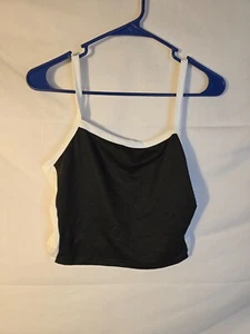 New Womens Juniors Tank Top Crop Shirt Black White Size Large - Picture 1 of 2