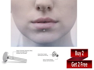 8mm Internally Threaded Labret Bar Helix Cartilage Nose Tragus Piercing Stud - Picture 1 of 2