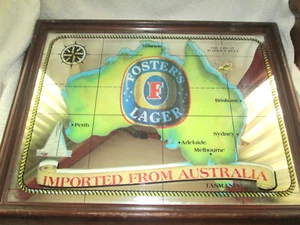 FOSTER'S LAGER BEER / ~18"x~14" Vintage Bar Decor Framed Mirror Advertising - Picture 1 of 5