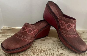 Clarks Artisan Damen-Pantolette Keilabsatz burgunderrot Leder Slipper Größe 8,5 - Bild 1 von 11
