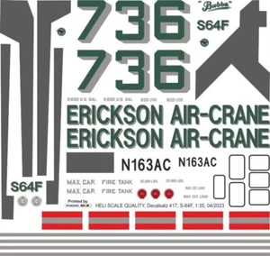 Decal 417 Sikorsky S-64F Skycrane / CH-54C Erickson Air-Crane N163AC Bubba - Picture 1 of 2