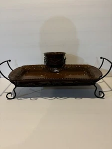 Celebrating Home Stoneware Collection Brown Hospitality Set Chip & Dip - Picture 1 of 5