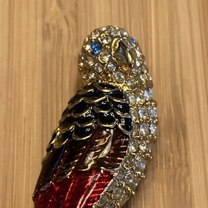 Vintage Marked Giorgio gold tone enamel & clear crystal parrot brooch - Picture 1 of 8