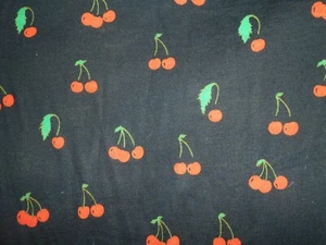 3x Vintage 70s Jersey Knit Fabric Black with Cherry Pattern offcut remnant - Picture 1 of 15