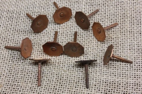 10 Old Copper Tacks 5/8” 8 Sided Octagon Nails Vintage Tarnished Slate Rivets Cover