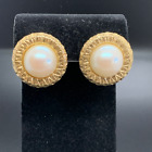 Signed Givenchy Gold Tone Faux Pearl Dome Omega Pierced Earrings 1