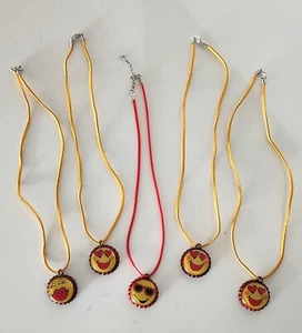 Smiley Face Necklaces, 18" Red Cords and 20" Yellow Cords, Lot of 5 - Picture 1 of 9