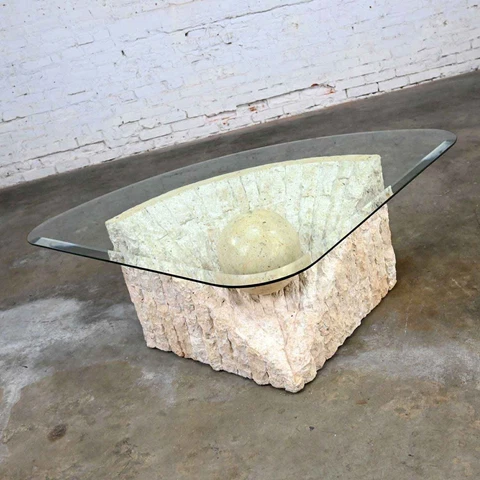 Postmodern Triangular Tessellated Stone Coffee Table Sphere Style Maitland Smith Cover