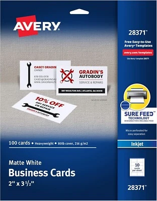 Avery Ink-Jet Printer White Business Cards (28371) (Free Shipping) USA STOCK - Image 1 of 4