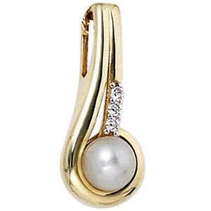 JOBO Anhänger 333 Gold Gelbgold 1 Süßwasser Perle 3 Zirkonia Perlenanhänger - Bild 1 von 4