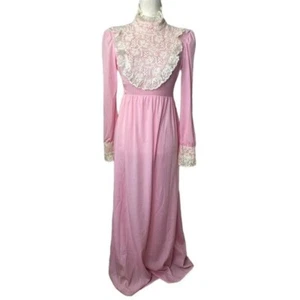 Abito vintage anni '60 da donna rosa prateria collo alto lunghezza maxi taglia small - Foto 1 di 16