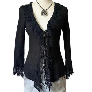 Ruffle Blouse Long Sleeve Size Small Sarah Jane Tie Up - Picture 1 of 6