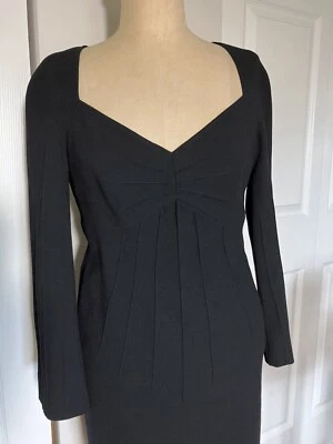 Escada Sheath Black Wool Crêpe Pintuck Details Bell Sleeves Sz 38 US 6 Excellent - Image 1 of 4
