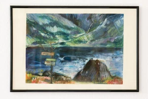 Gemälde Tempera auf Papier Scheideweg von Susanne Werner 46x34 cm 1970 - Bild 1 von 4