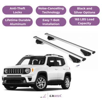 Barras transversales de techo ERKUL para Jeep Renegade 2015-2023 para rieles elevados - plateadas Foto 1 de 4