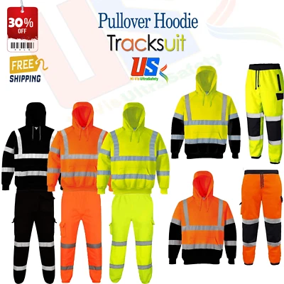 HI-VIS ULTRASAFETY New Hi Vis Fleece Jogging Bottoms Jumper Safety Workwear Joggers Tracksuit