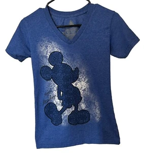 Disney Mickey Mouse Womens Small T-Shirt Blue and Black with Raised Stitching - Picture 1 of 9
