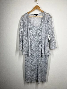 Marina Scalloped Glitter Lace Dress With Jacket Size 12 Silver Formal Wedding - Picture 1 of 9