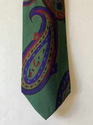 Corbata para hombre Perry Ellis verde seda rojo púrpura grande cachemira hecha en EE. UU. 57" Foto 1 de 4
