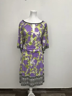 London Time Women’s Blouson Dress Size 16W Floral Keyhole Neck Elastic Waist - Image 1 of 4