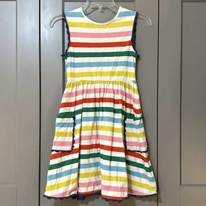 Mini Boden Multicolor Rainbow Stripe Sleeveless Twirl Dress Pockets Girls 11-12Y - Picture 1 of 3