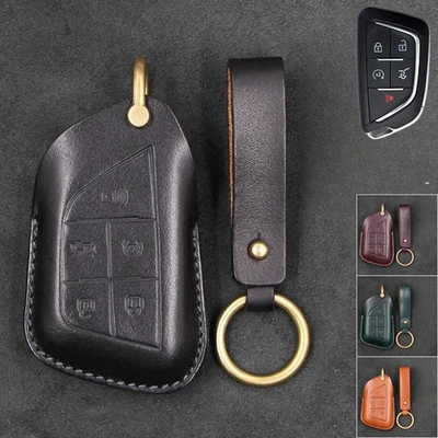 Genuine Leather Car Key Fob Case Cover For Cadillac XT4 XT5 CT6 CT5 XTS ATS ESV - Image 1 of 4
